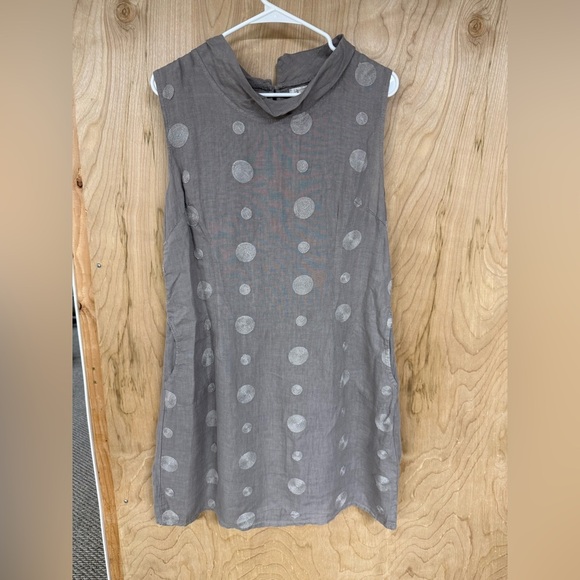 Lana tomei Dresses & Skirts - Lana Tomei Dress Size L Made In Italy Linen Polka Dot Tunic Pockets Beige
